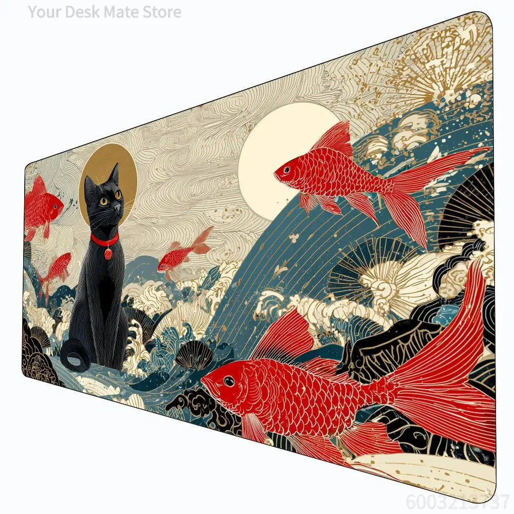 

Black Cat and Koi Fish MTG Playmat Magic Card Battle Mat Non-Slip Durable 35X60CM Commander playmat Board Game Mat for TCG