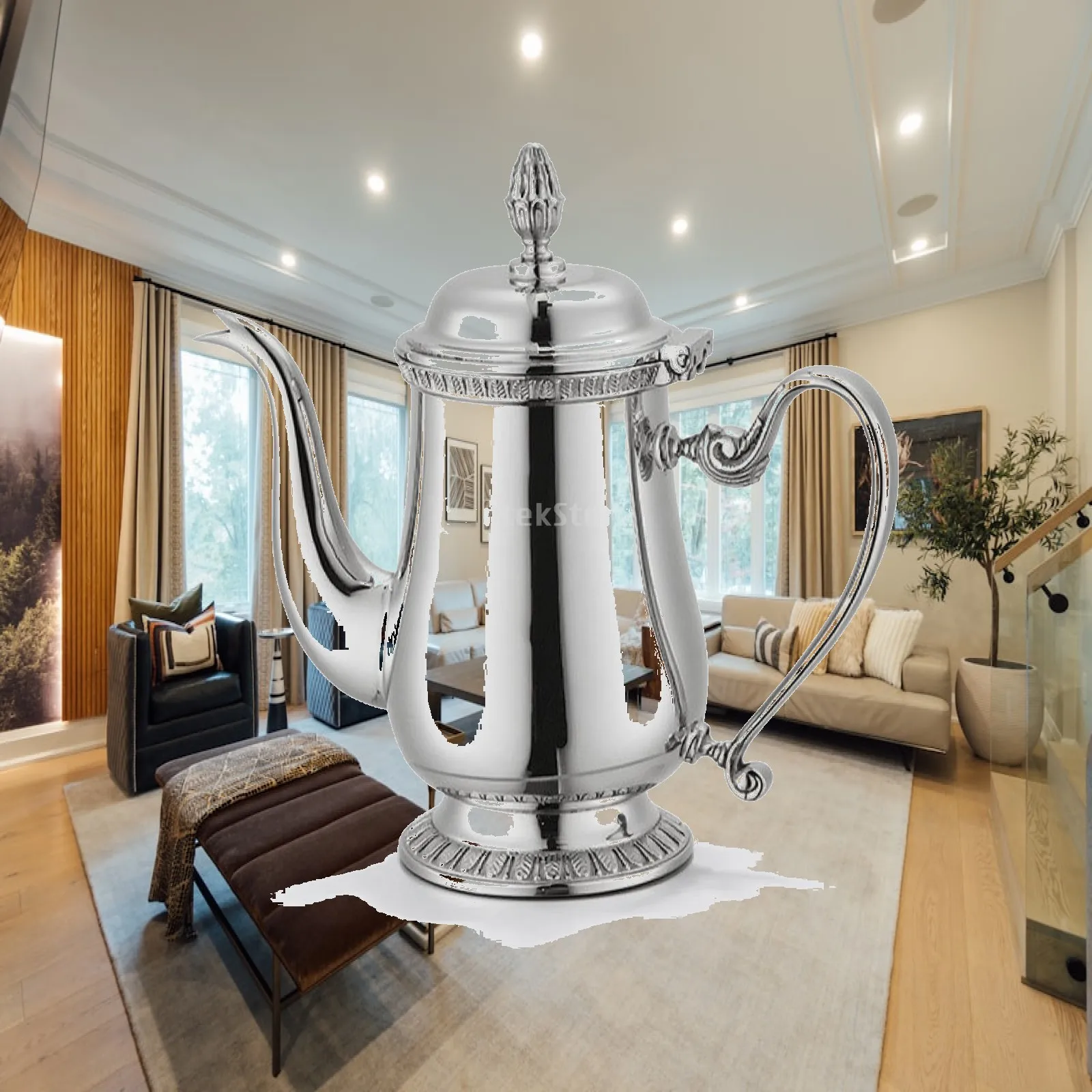 Stainless Steel Coffee Pot with Lid Polished Beverage Server Elegant Container