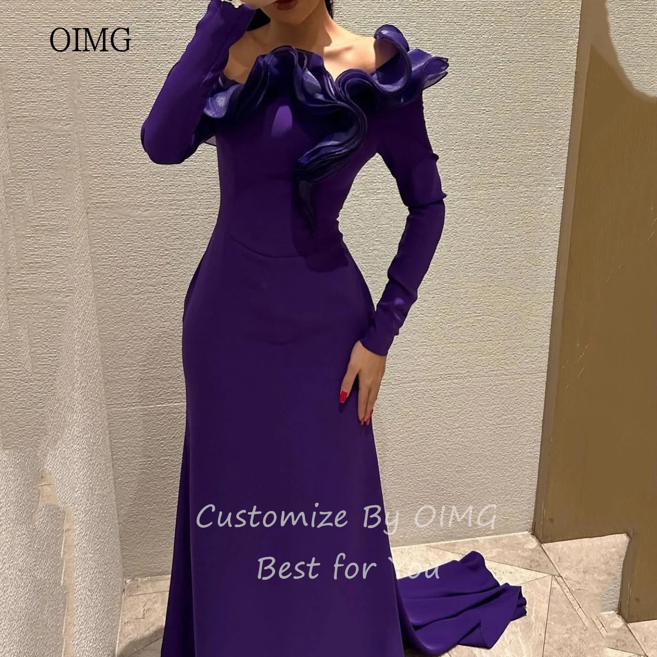 OIMG Elegant Mermaid Formal Prom Gowns Off The Shoulder Evening Dress Floor Length Side Trailing Women Party Dresses Customized