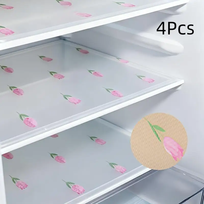 4Pcs Anti-Slip Drawer Liner With Tulip Pattern Waterproof EVA Fridge Pad Anti-oil Kitchen Placemat
