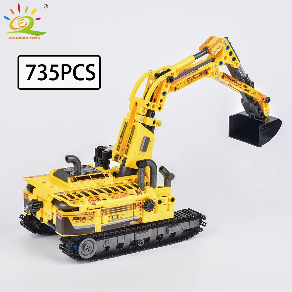 HUIQIBAO-Camión de ingeniería Moc para niños, modelo de bloques de construcción, excavadora, grúa, coche, ciudad, juego de ladrillos técnicos,