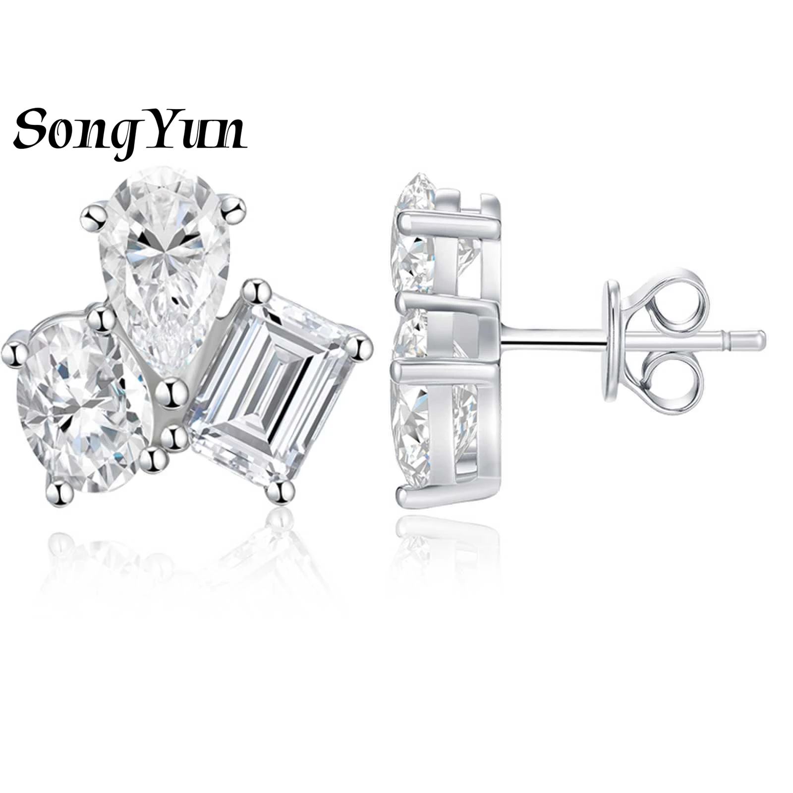 

SongYun Luxury Jewelry 925 Sterling Silver Stud Earrings Moissanite Diamond Earrings for Women 18K Gold Plated GRA Certificate