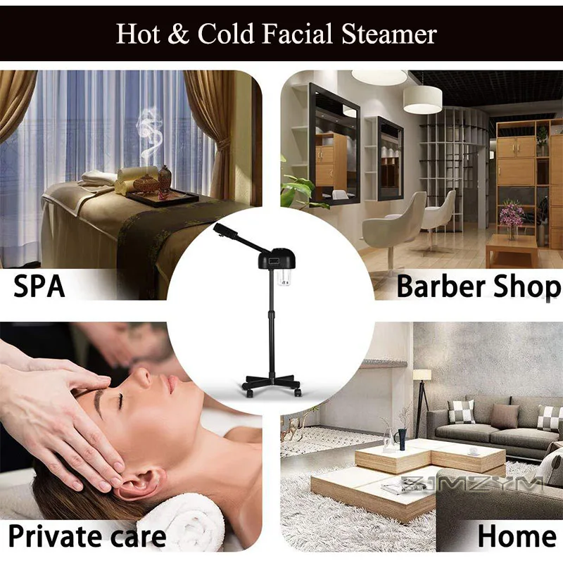 Professional Hot Cold Facial Steamer Nano Ionic Face Steamer 360°Rotatable Nozzle Height AdjustableStand for Salon Home SkinCare