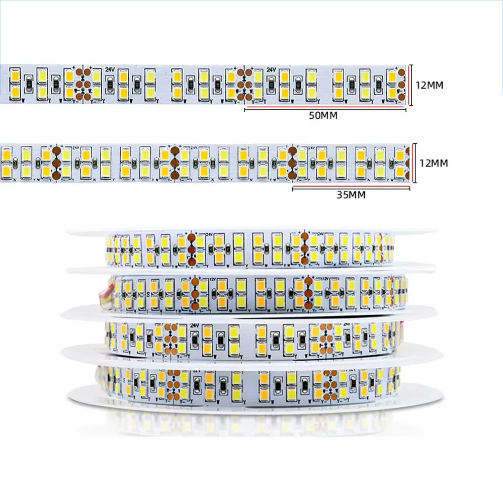 

5M 2835 CCT LED Strip 12V 24V DC Double Row 240LEDs/m 336LEDs/m Dimmable Dual White Flexible Tape Ribbon WW CW 2700K-6500K