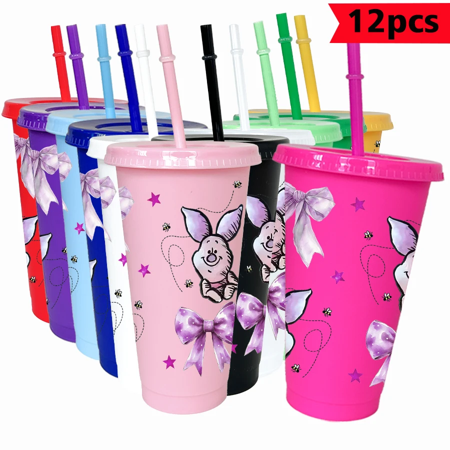 12 unids/pack Disney cerdito arco 26oz taza de agua de plástico multicolor artículos para beber fiesta cumpleaños/regalo de regreso a la escuela
