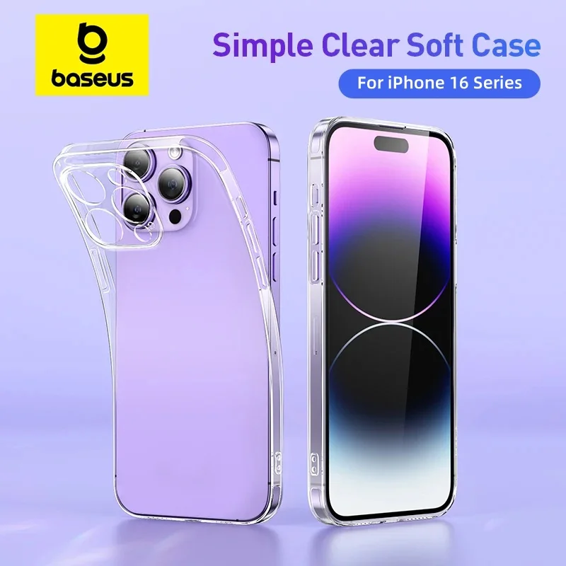 Baseus Clear Case for iPhone 16 Pro Max Plus Case Soft TPU Full Lens Shockproof Transparent Phone Procetor for iPhone 16 Cover