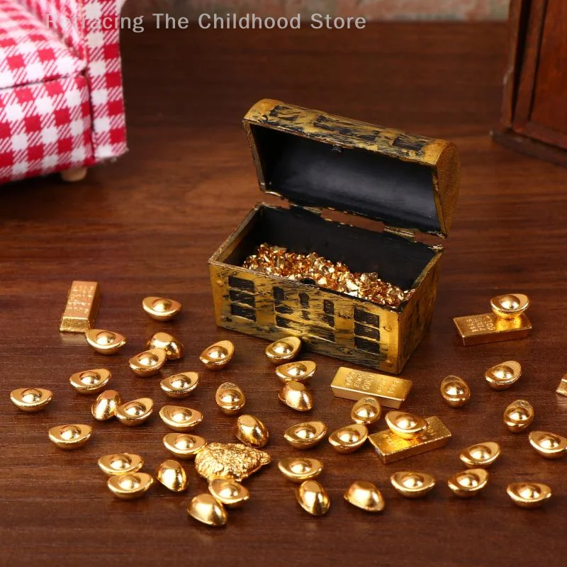 

1:12 Dollhouse Miniature Pirate Treasure Chest Ingot Gold Bar Furniture Home Model Decor Toy Doll House Accessories