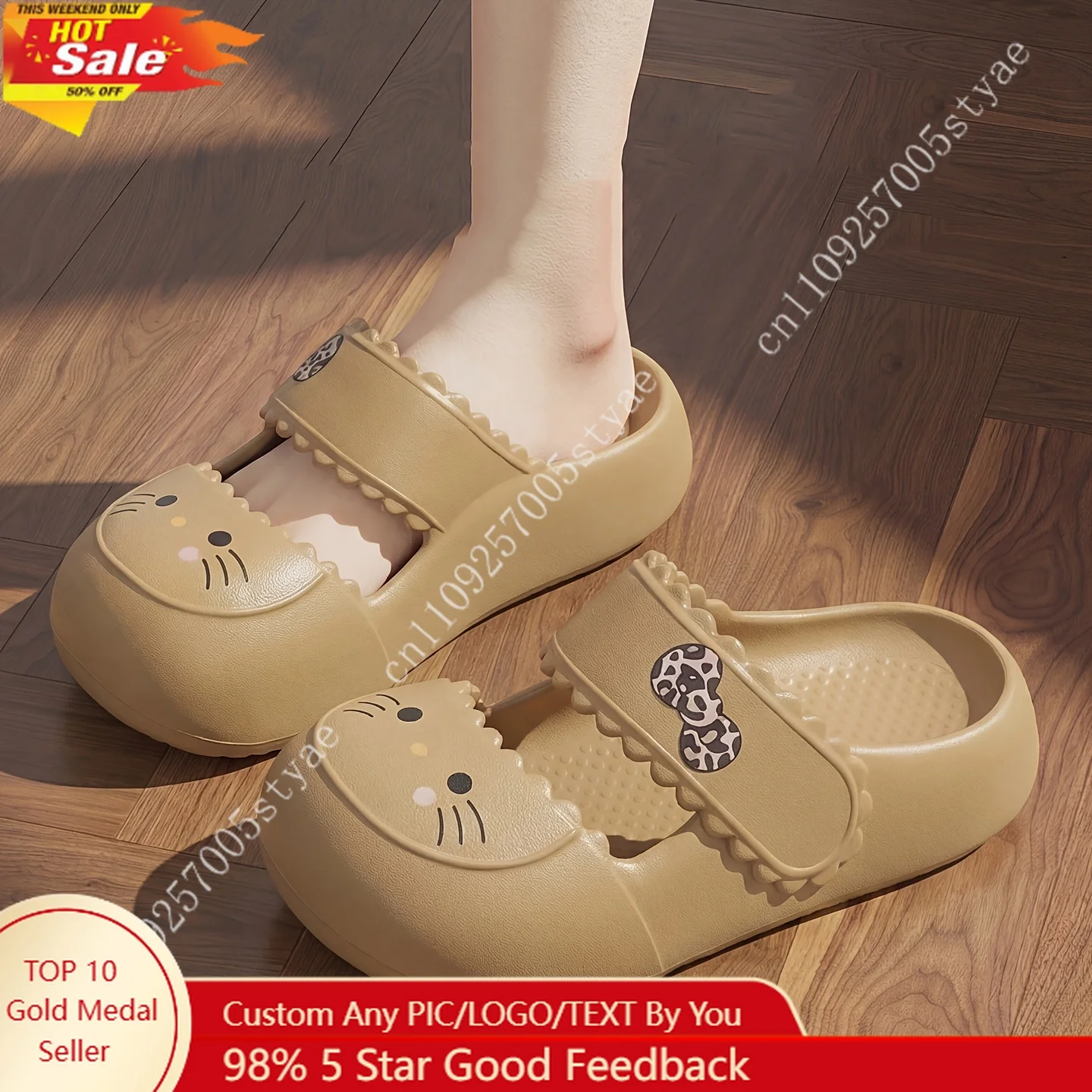 HELLO KITTY Women's Hello Kitty Clogs Khaki Sole Slippers with Iconic Kitty Slip on Platform Sandals Suitable for Indoor