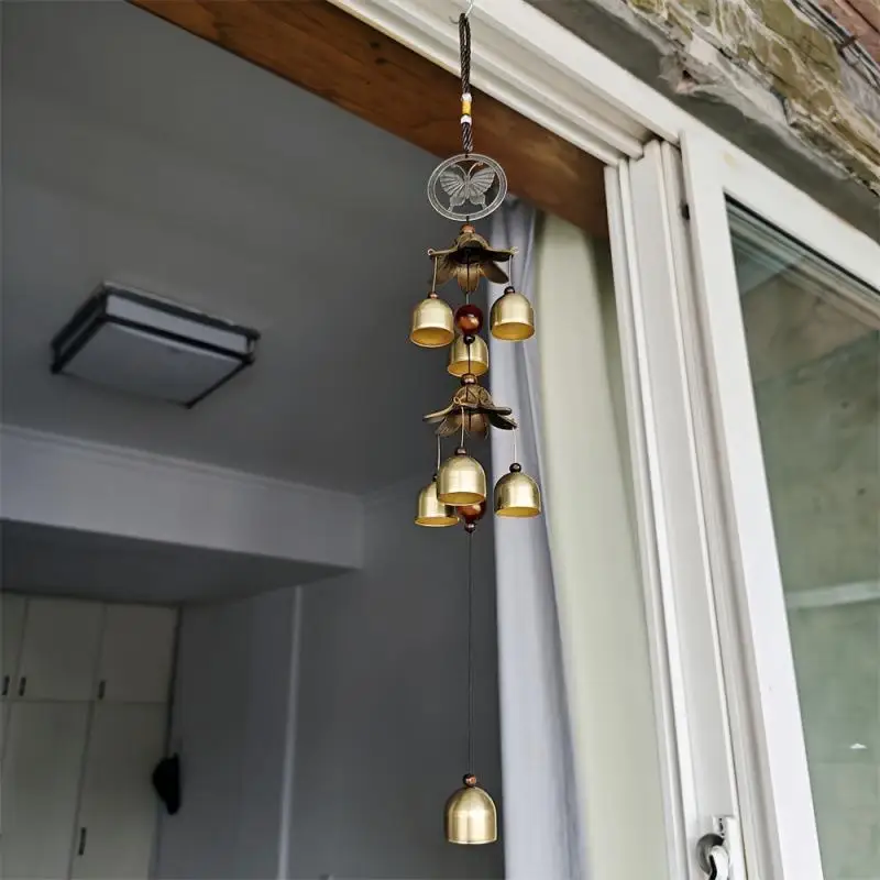 Double Metal Bell Pendant Wind Chime Brass Color Lightweight Hanging Decoration for Balcony Yard Wedding Decor