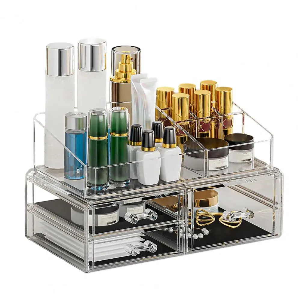 

Cosmetic Storage Box Transparent Stackable Makeup Storage Box with Drawers for Bathroom Countertop Large-capacity for Beauty