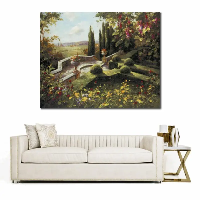 Italian Garden Oil Paintings Mediterranean Art Modern Mystic Gardens Handmade Beautiful Picture for Wall Decor