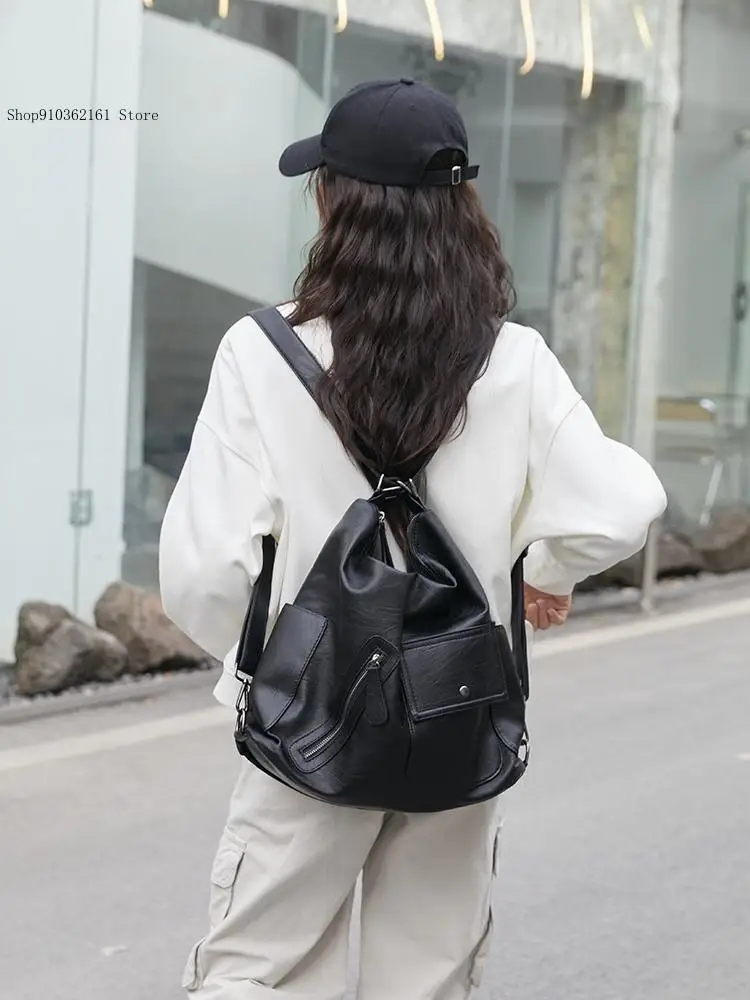 Motorcycle Original Retro Soft Pu Leather Large Capacity Multi Back Adjustable Single Shoulder Crossbody Tote Bag Backpack
