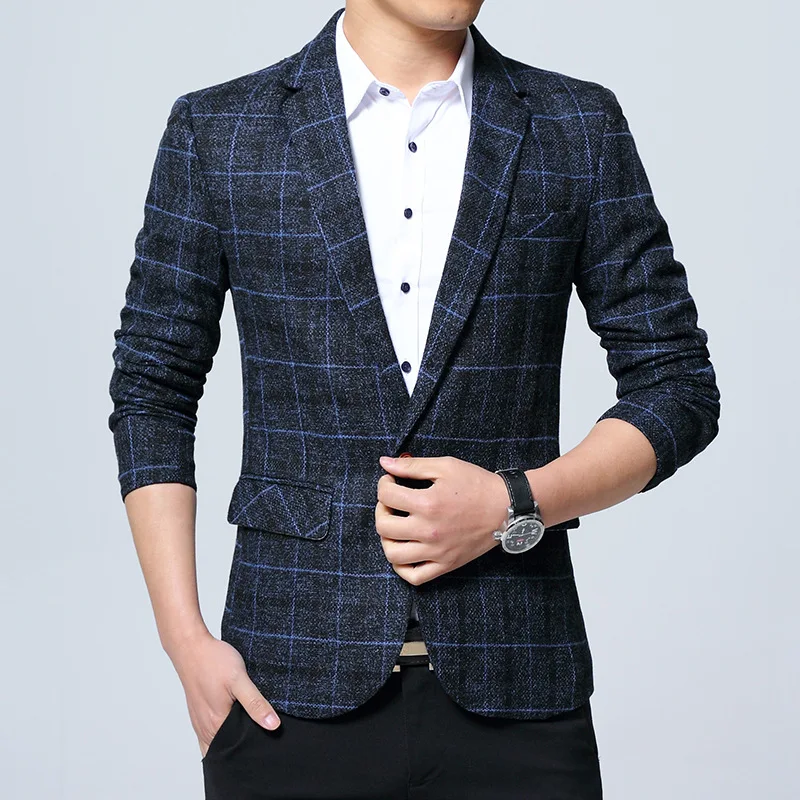 

New Plaid Woolen Man Jacket Leisure Slim Fit Patterned Blazer High Quality Party Prom Dress Male Suit Tuxedos Groomsmen