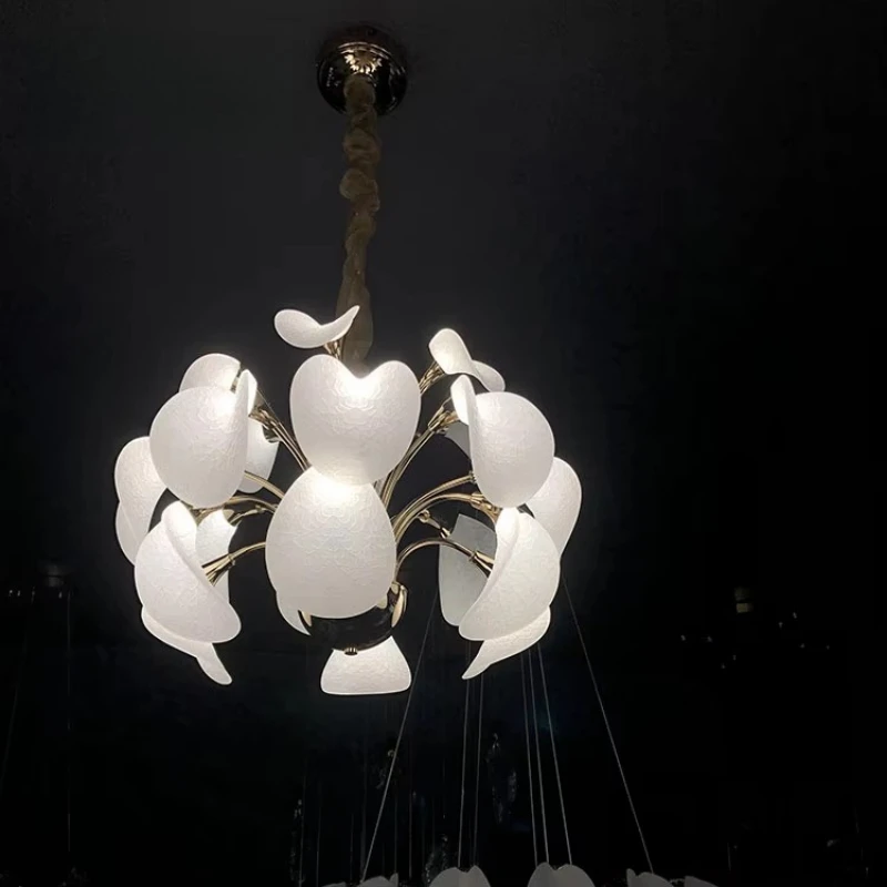 

Modern style hotel lobby living room simple gold remote control LED chandelier
