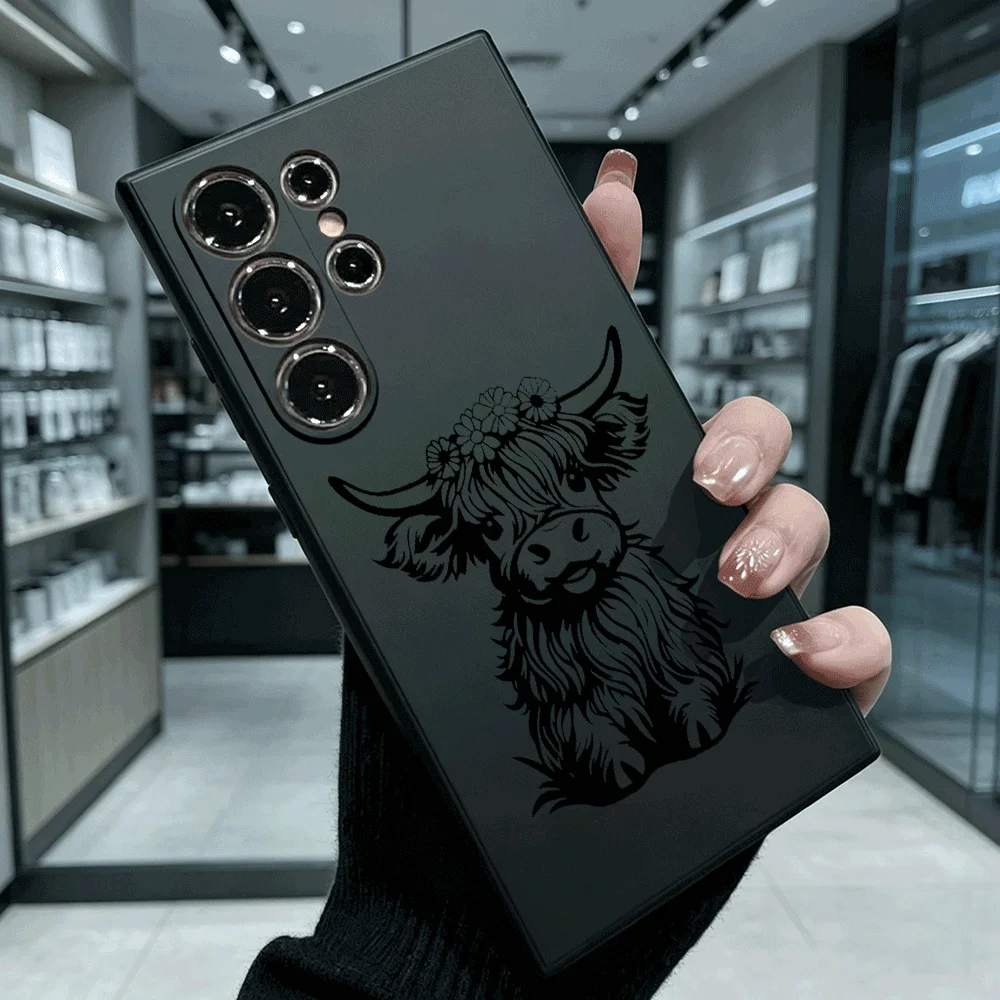 Highland Cow Flower Crown Phone Case For Samsung S26 S25 S24 S23 S22 Ultra FE A17 A27 A57 Shockproof Back Cover