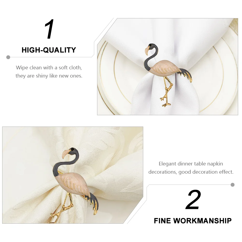 4 Pcs Flamingo Napkin Buckle Decor Wedding Party Festival Alloy Grace Shaped Ring Delicate Holder Hawaii Style Banquet for