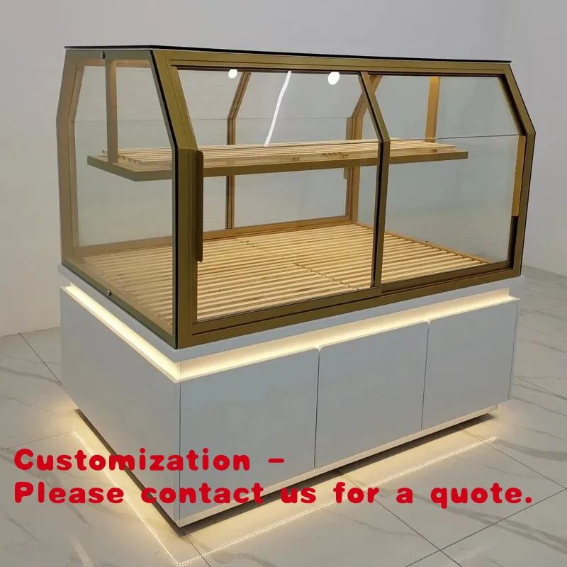 custom.Customizable LED Glass Showcase Display Cabinet Bakery Island Counter Shopping Mall Cake Dim Sum Retail Shop Design China