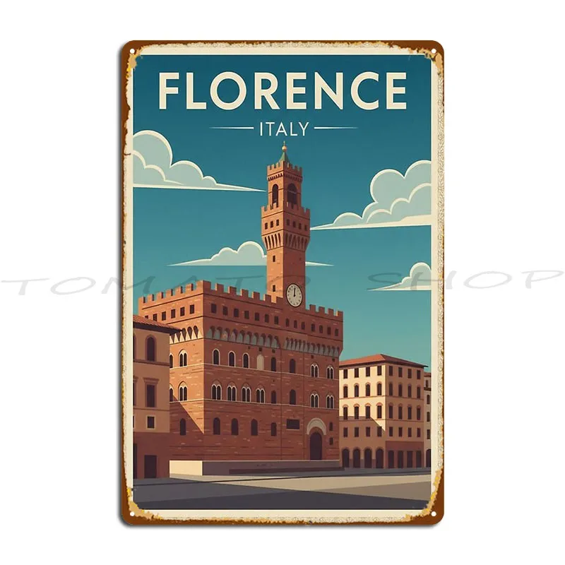 Florence Vintage Travel Palazzo Vecchio Italy Metal Plaque Poster Designing Painting Tin Sign Poster