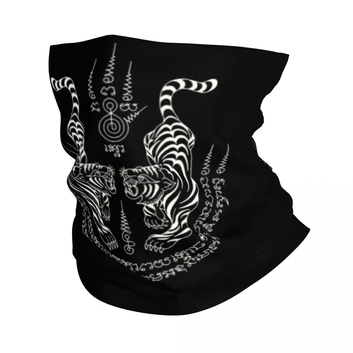 Twin Tiger Sak Yant Tattoo Bandana Neck Gaiter Windproof Face Scarf Cover Men Women Thailand Muay Thai Headband Tube Balaclava