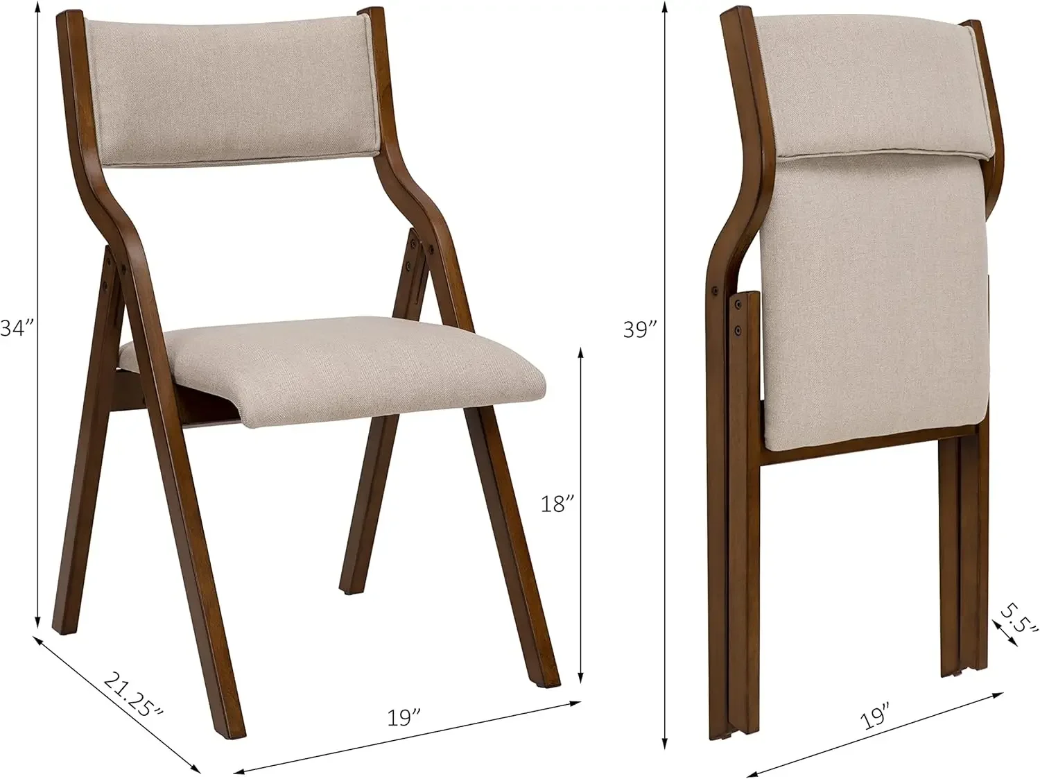 Ball & Cast Modern Folding Chairs Folding Dining Room Chairs Set of 2, 18" Seat Height, Taupe