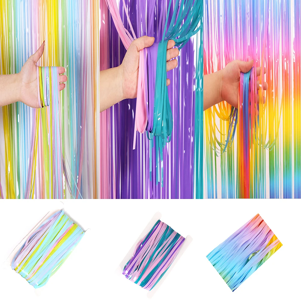 Rainbow Foil Fringe Curtain Macaron Curtains Photo Booth Backdrop for Baby Shower Wedding Birthday Christmas Party Decorations