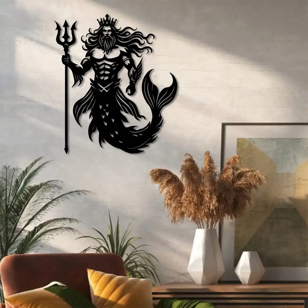 CIFbuy Metal Wall Art Poseidon Greek God Vintage Plaque Rustproof Waterproof Ancient Mythology Home Living Room Bedroom Indoor H