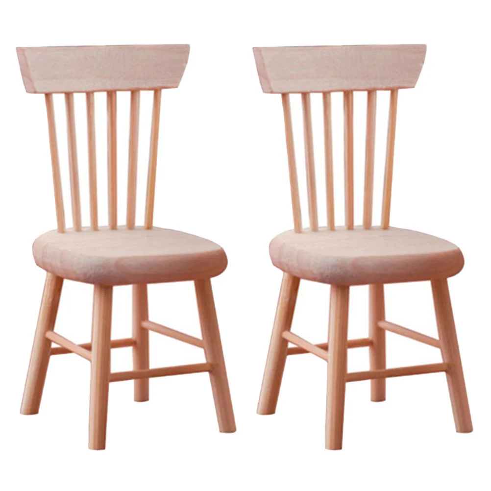 2 Pcs Dollhouse Chair Tiny Adornment Wood Back-rest Decoration Baby Highchairs Wooden Toys