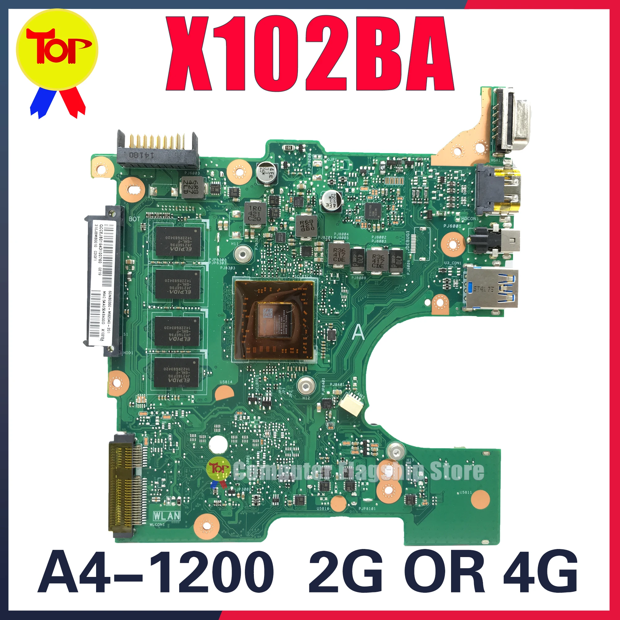 KEFU X102BA Laptop Motherboard For ASUS X102B F102BA A4-1200 2G Or 4G-RAM Mainboard 100% Working