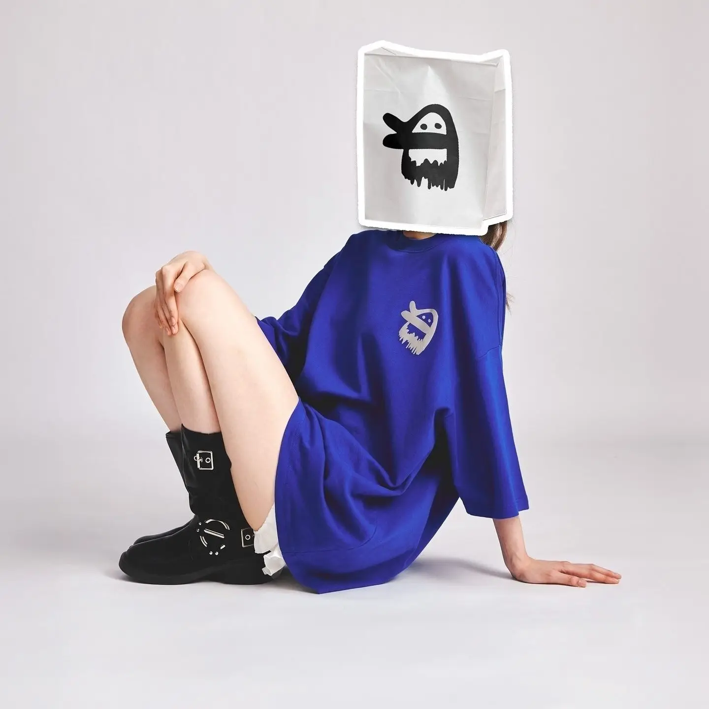 سرنا LingOrm Orm Kornnaphat نفس تي شيرت رسالة مطبوعة القطن الخالص قصيرة الأكمام الأزرق الداكن جديد بلوزة فضفاضة غير رسمية #3