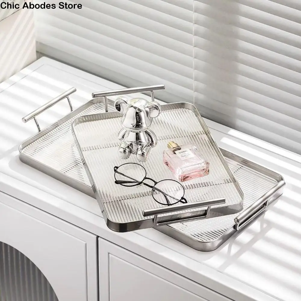 

Rectangle Acrylic Serving Tray Thicken Leak-proof Clear Serving Platters Space Saving Comfortable Grip