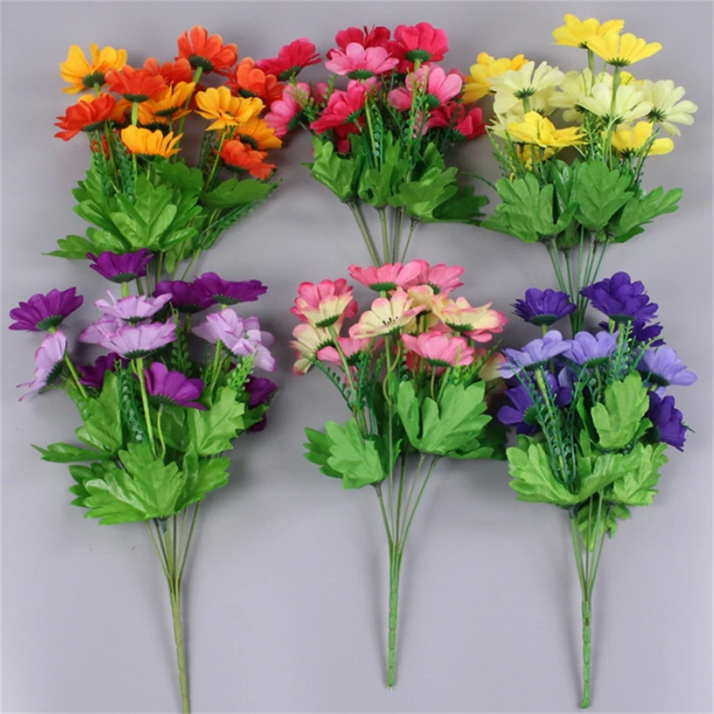 1 Bouquet 14 Heads Artificial Flowers Plastic Fake Silk Daisy Flower Wedding Flower Bouquet Home Garden Party Decoration