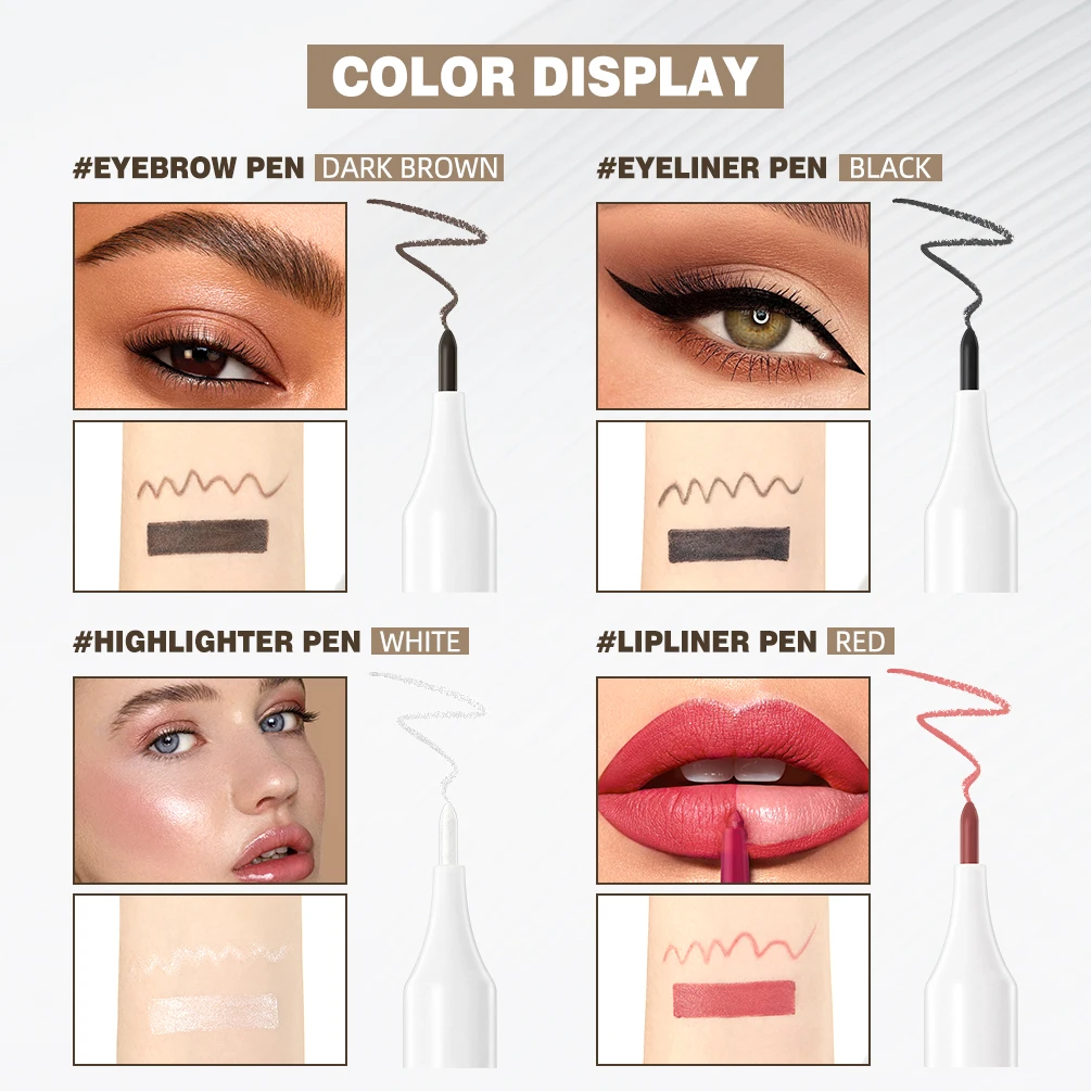QIBEST – stylo de maquillage multi-usage 4 en 1, combine Eyeliner, crayon à lèvres, crayon à sourcils et surligneur dans un stylo, bâton cosmétique durable