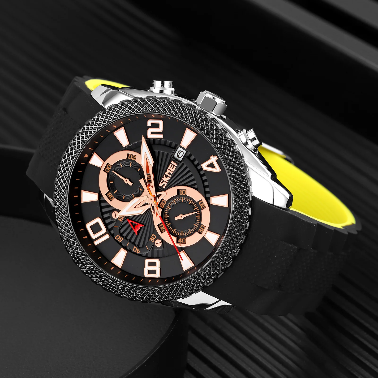 SKMEI Fashion Sports Watch Four Display Dial Silicone Dual Tone Strap Personality Waterproof Business Style Quartz Watch 9269