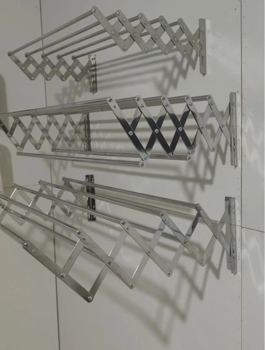 Durable Multifunction Retractable Stainless Steel Clothes Drying Rack Wall-Mounted Foldable Towel Hanger Home Kitchen Living