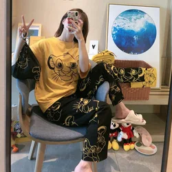 Disney 2pcs Mickey Simba squirrel print summer pajamas women short-sleeved trousers homewear suit cute girly sweet loose pajamas