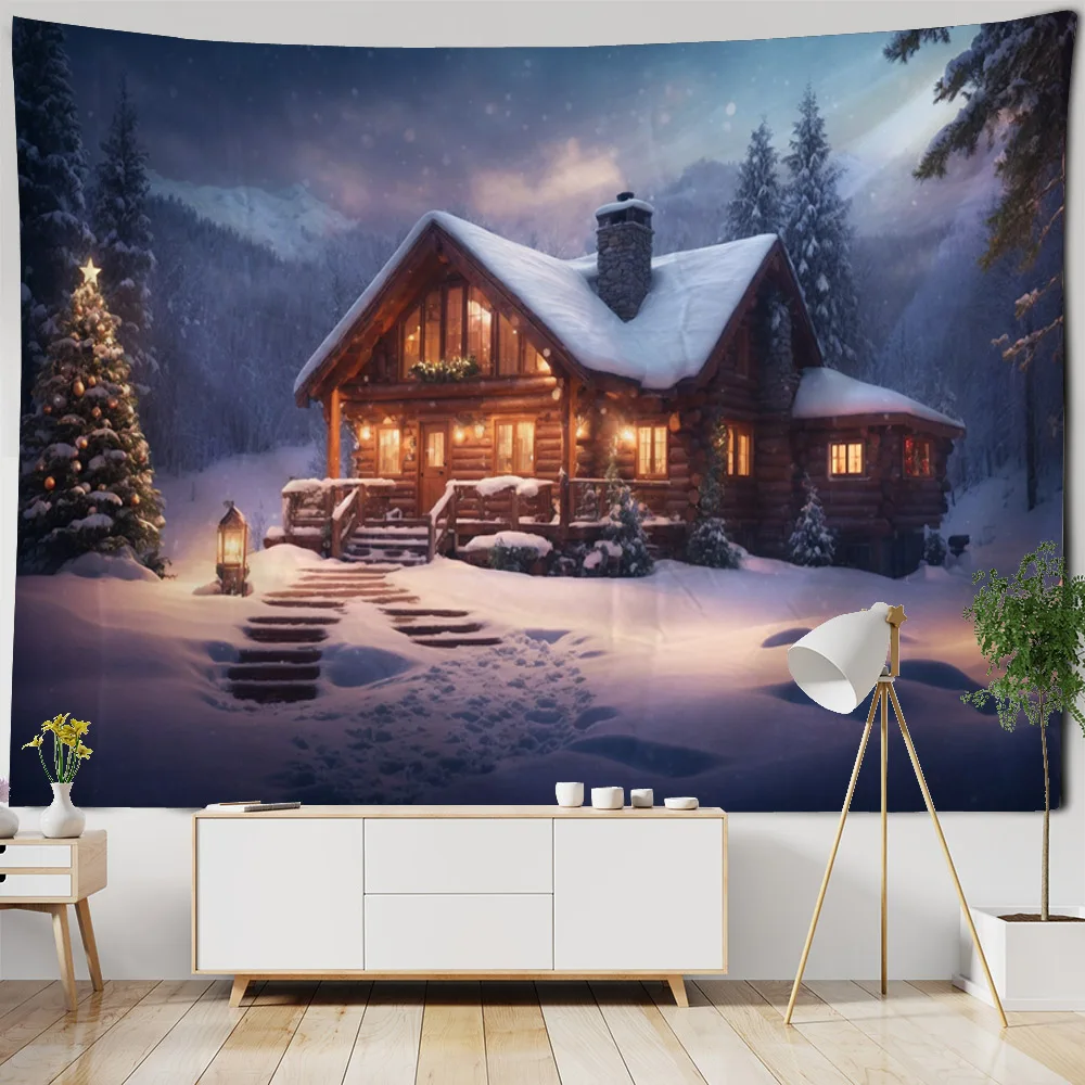 

Christmas tree snow landscape printed tapestry, home, living room, bedroom, dormitory, wall decoration, background cloth