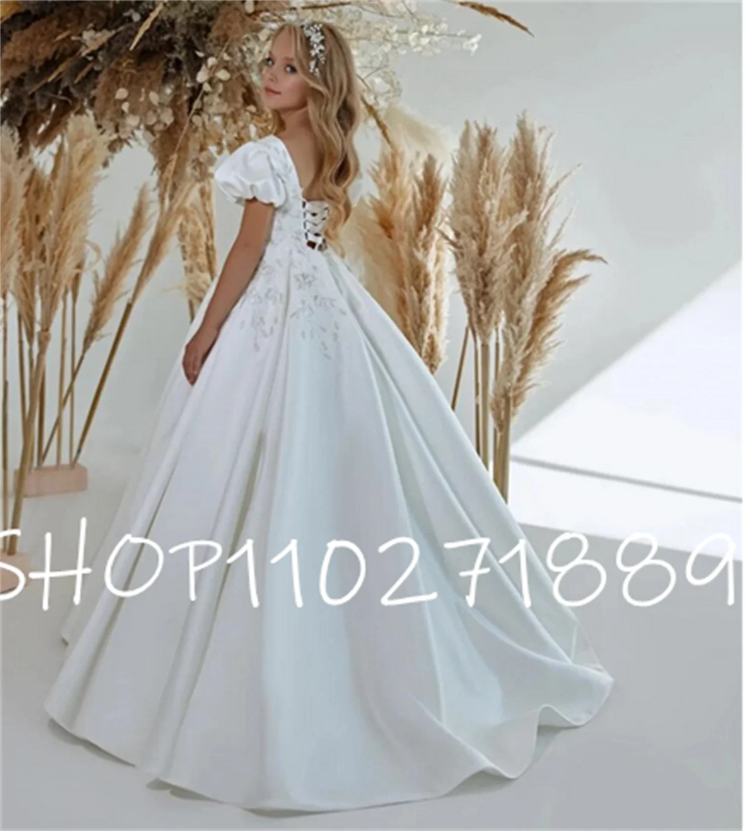 

A-Line Flower Girl Dresses for Wedding Glitter Lace Embroidery Girl's First Communion Gown