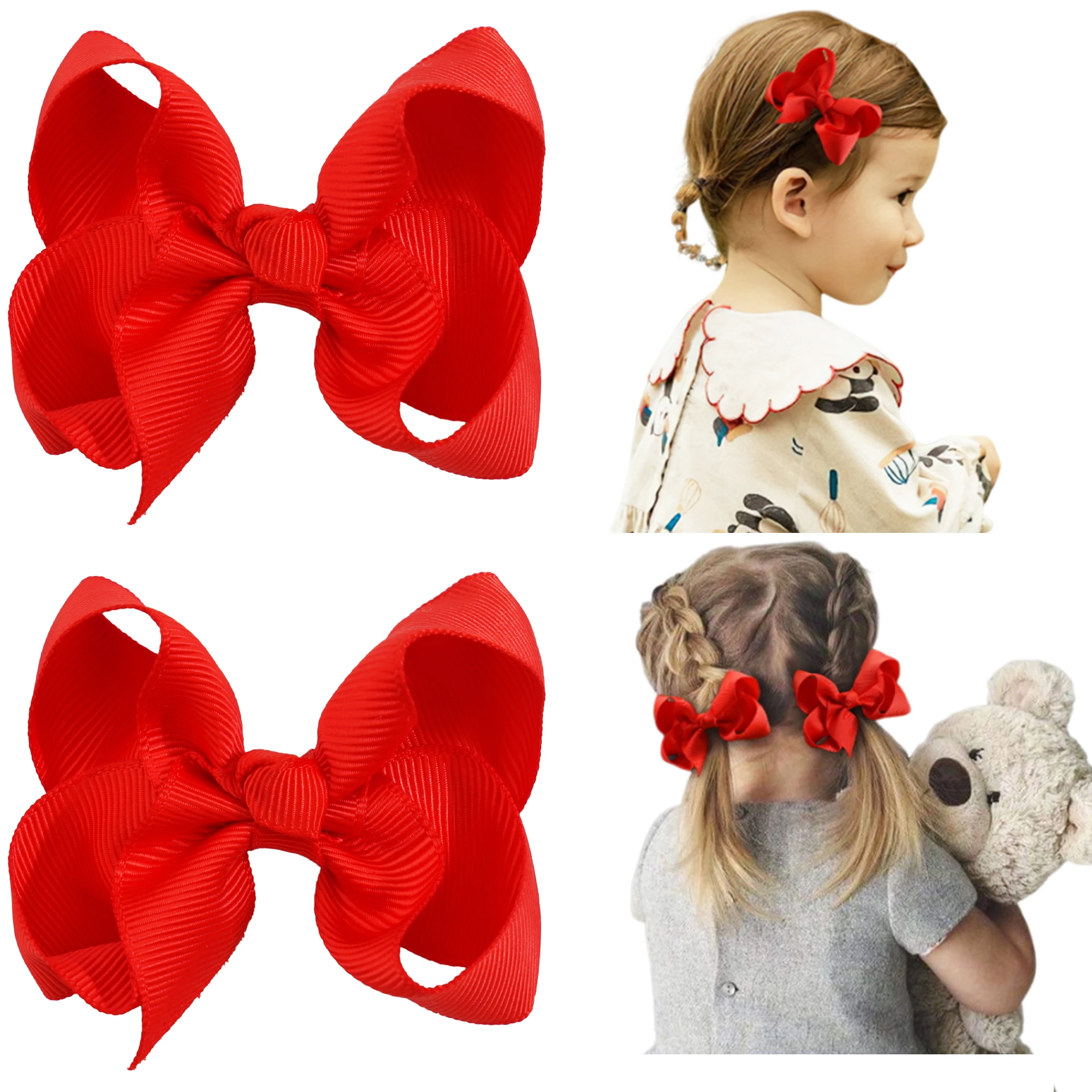 2 Pcs 3/4inch Boutique Handmade Colorful Solid Ribbon Grosgrain Hair Bow With Clips For Kids Girls Hair Accessories