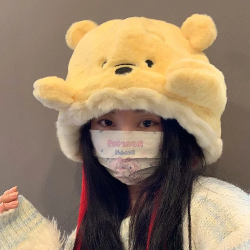 Disney Winnie The Pooh Women\'s Winter Furry Hat Fashion Cute Cartoon Ear Protection Plush Hat Y2k Sweet Soft Girl Style New Hat