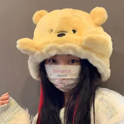 Disney Winnie The Pooh Women's Winter Furry Hat Fashion Cute Cartoon Ear Protection Plush Hat Y2k Sweet Soft Girl Style New Hat