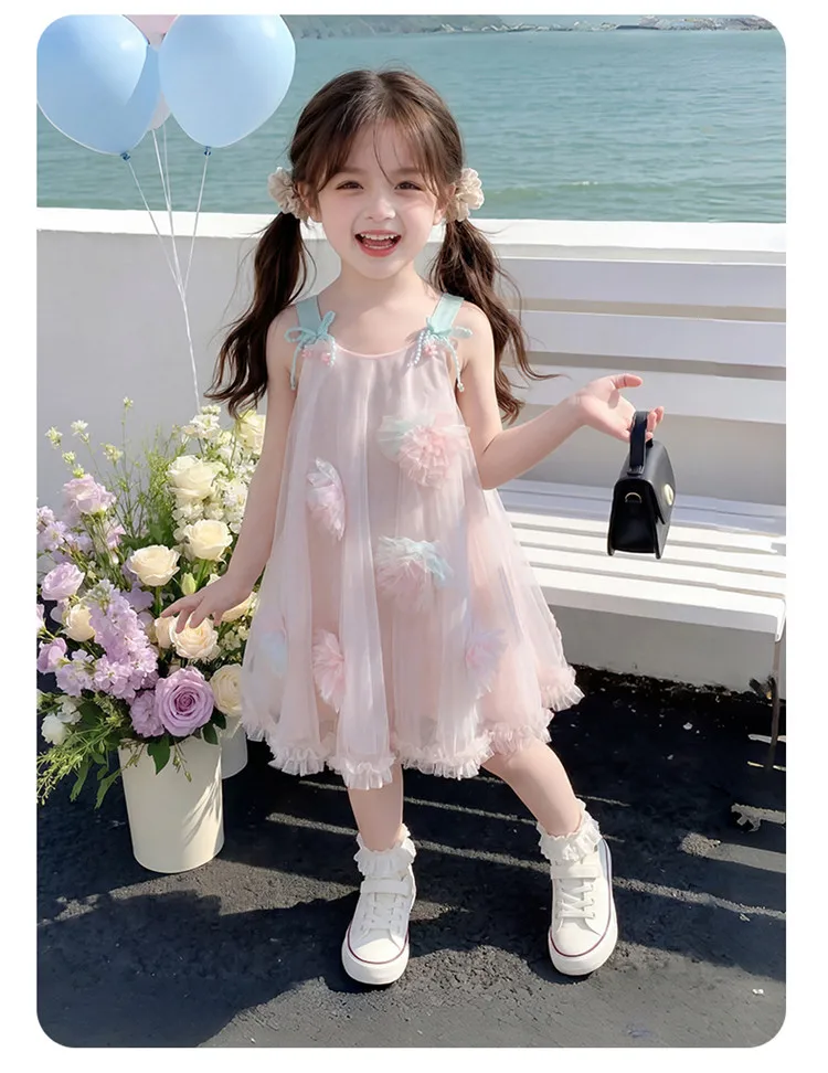 

2026 New Baby Summer Girls Boutique Floral Vest Dress, Princess Kids Sweet Fashion Party Dress 2-7 T