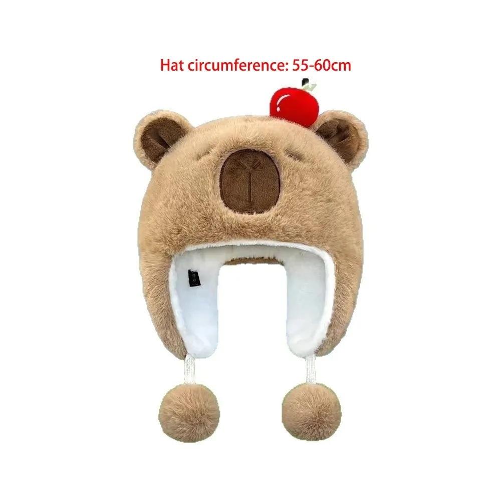 New Windproof Bonnet Cap Coldproof Warm Pullover Hat Plush Capybara Cartoon Ear Protection Cap Girls