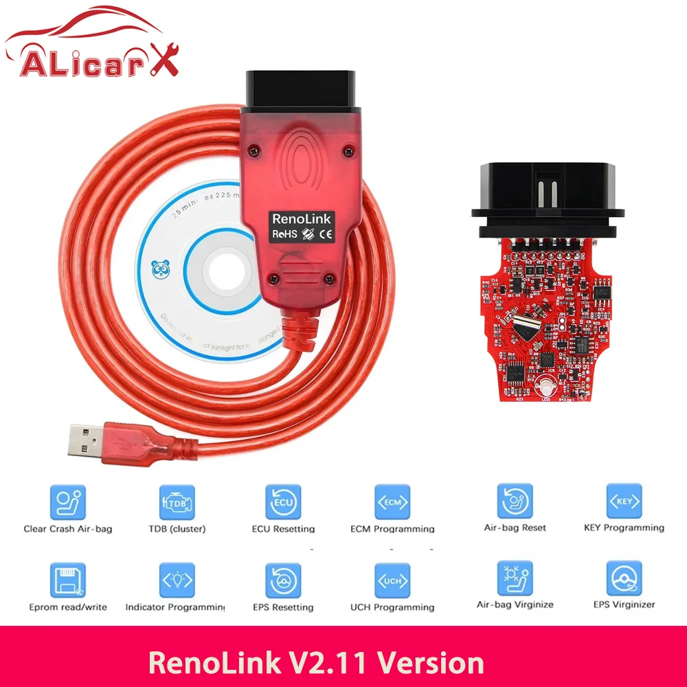 2026 Renolink V2.11 For Renault/Dacia Vehicles OBD2 Diagnostic Interface ECU Programmer Airbag/Key Coding Multi-Function