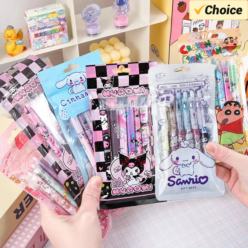 6Pcs/Set Kawaii Sanrio Kuromi 0.5mm Gel Pens Cute Hello Kitty Press Gel Pen Cartoon Kids School Student Stationery Supplies Gift