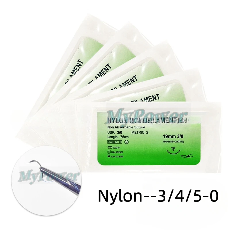 3/4/5/0 Dental Surgical Sutures Nylon Monofilament USP Reverse Cutting Suture Sterile