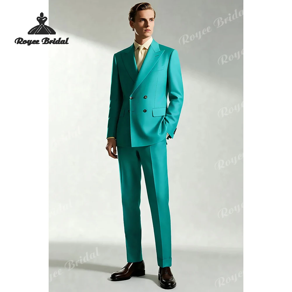 Abito da uomo in due pezzi turchese con un bottone Matrimonio 2026 Abito da sera formale con risvolto a punta Abiti personalizzati para hombre