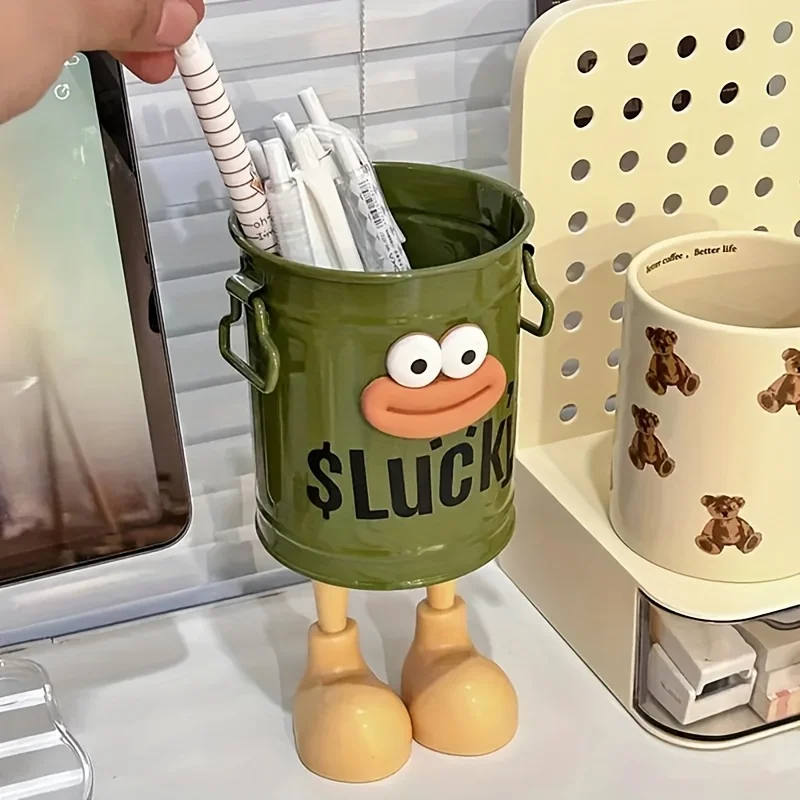 2pcs cartoon personalized pen holder, simple retro office storage bucket, desktop storage, home learning storage view 4