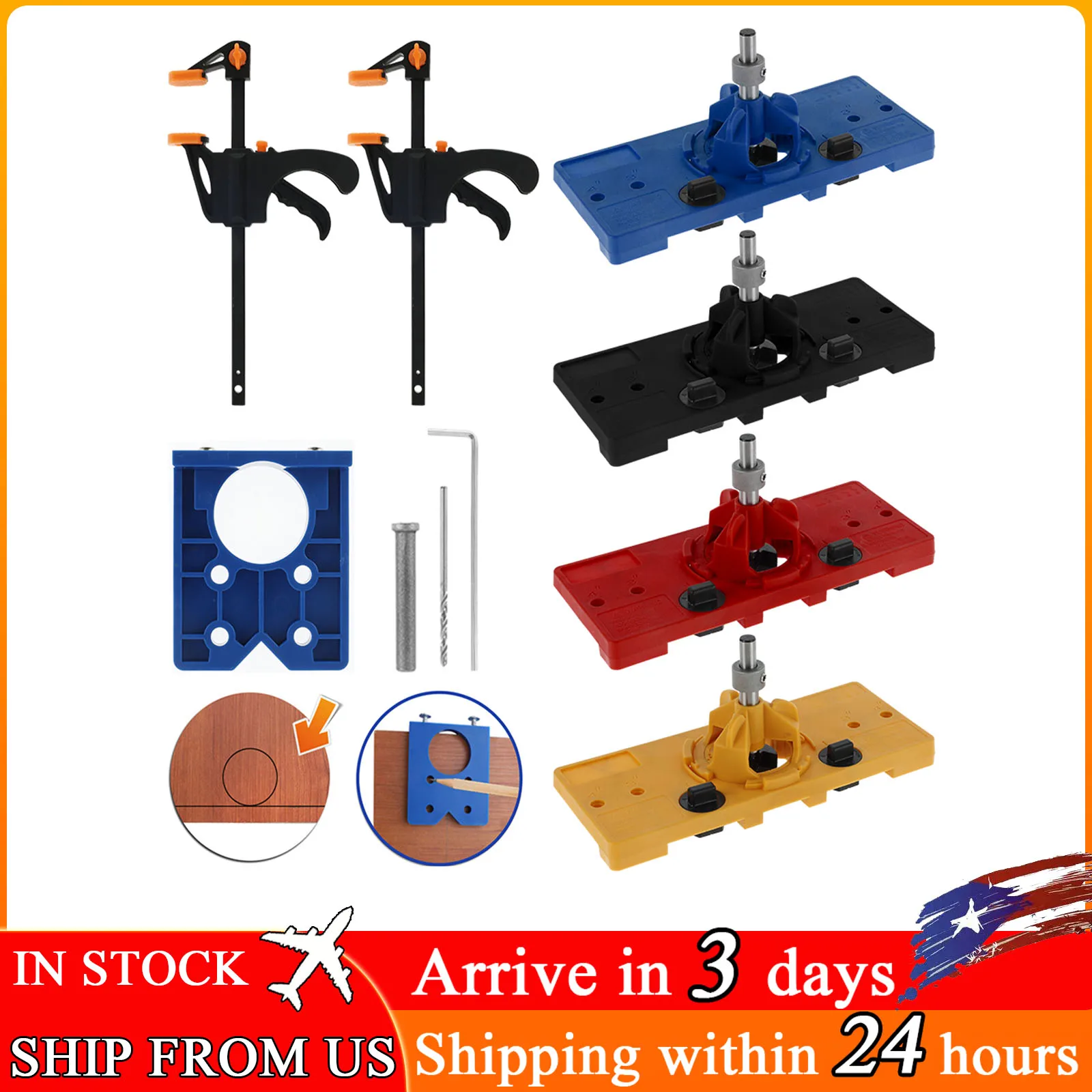 

35MM Hinge Drilling Jig Kit Cup Style Hinge Boring Jig Drill Guide Locator Set Door Hole Template Woodworking Hole Saw Jig Tool