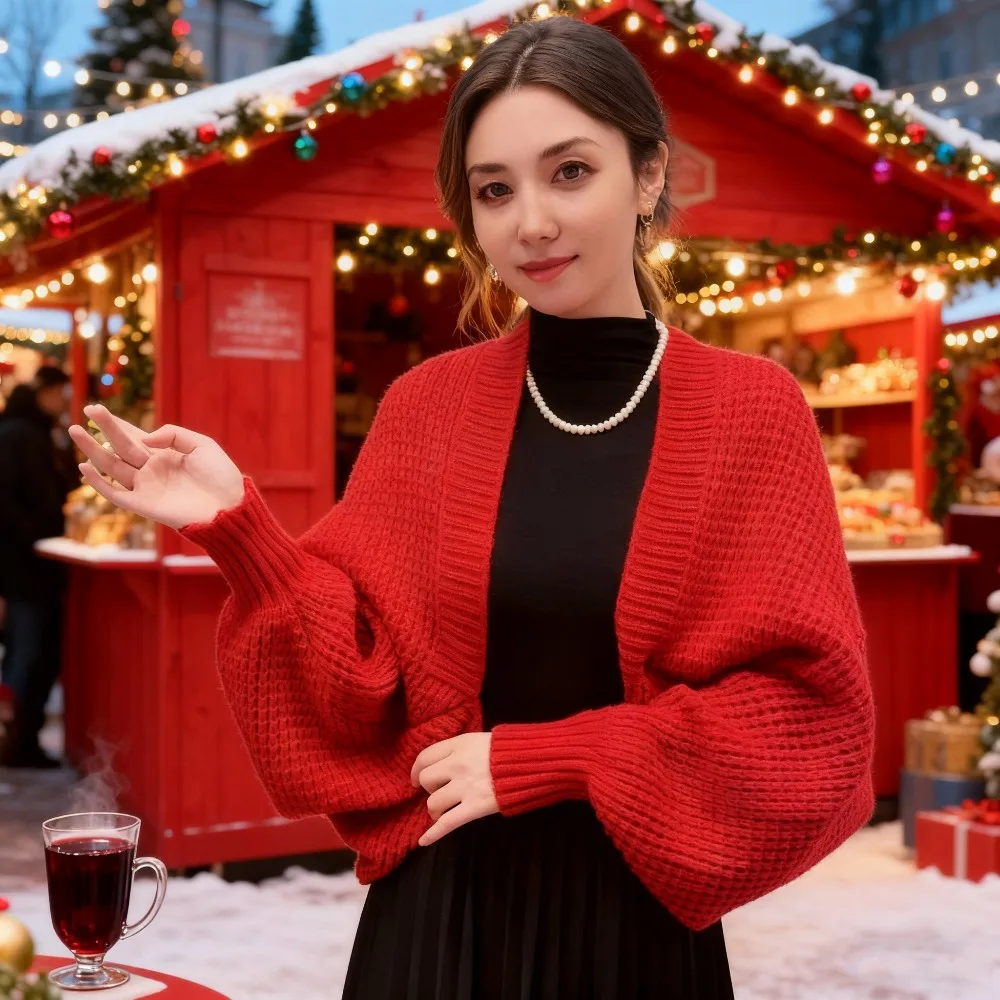 [Slim-fit version] Waffle long-sleeved temperament cardigan autumn and winter warm knitted shawl fashionable versatile shawl