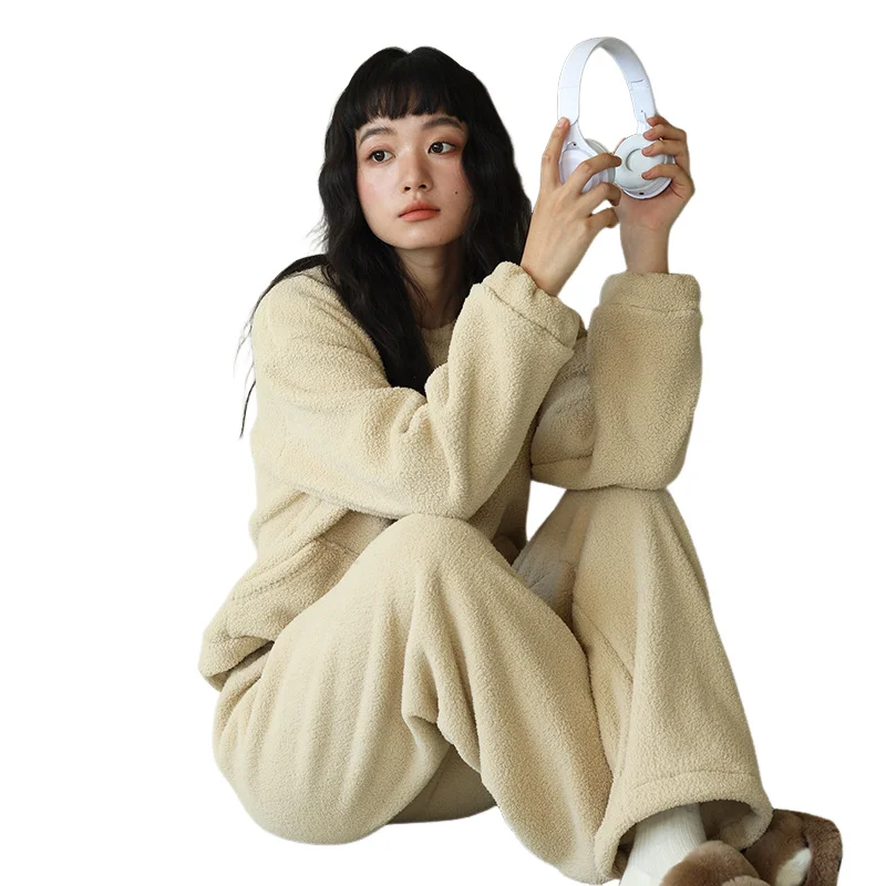 

Домашняя одежда для девочек, пижама, утепленный коралловый флис, теплый костюм, пижама, ночная рубашка, женские брюки с длинными рукавами, верхняя одежда, осень-зима